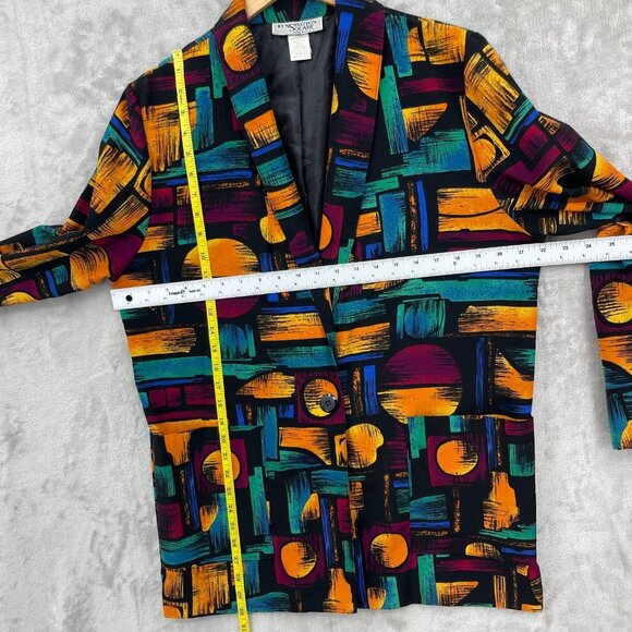 Vintage 90s Oversized Colorful Geometric Lightweight Blazer Jacket - Picture 9 of 12